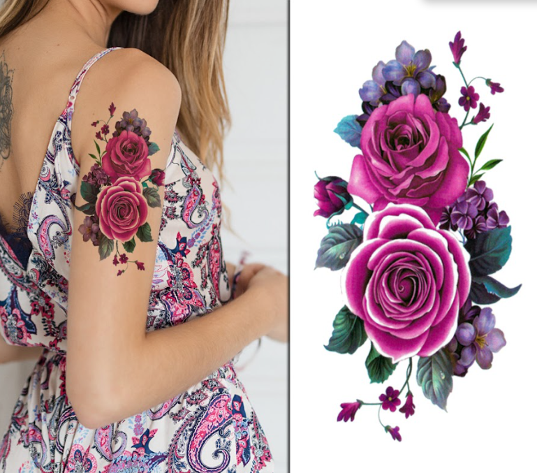 (Half Sleeve) The Purple Roses - Temporary Tattoo