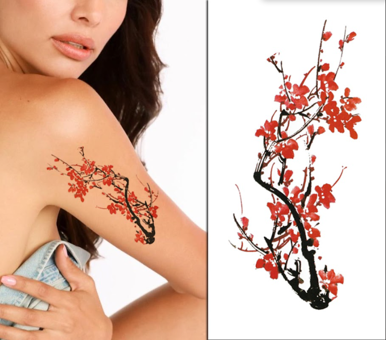 (Half Sleeve) The Red Flowers - Temporary Tattoo