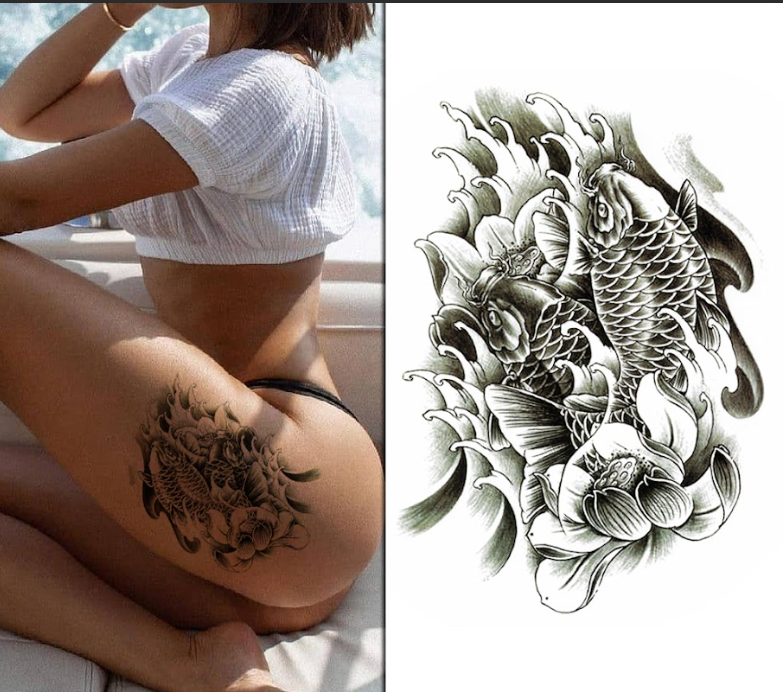 (Half Sleeve) Two Koi Fish - Temporary Tattoo