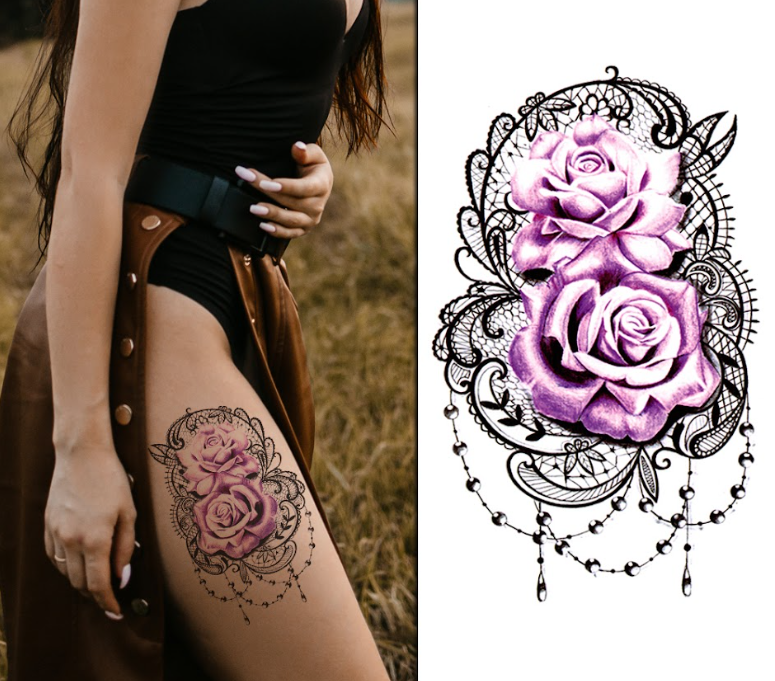 (Half Sleeve) Two Purple Roses - Temporary Tattoo