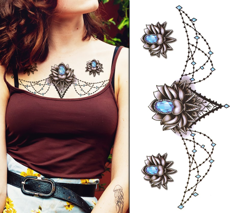 Mixed Blue Diamond Chest Lace Pack - Temporary Tattoo