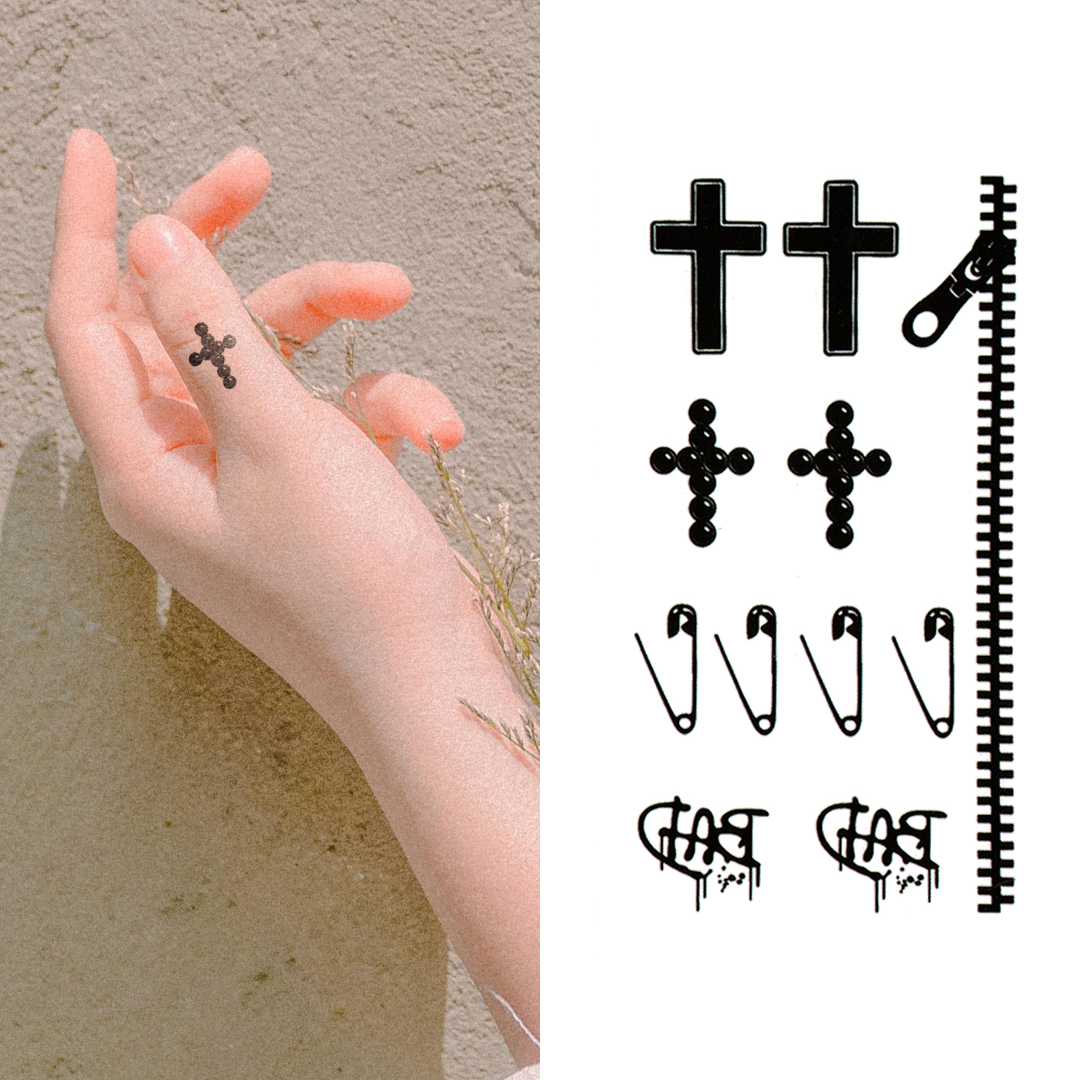 Mixed Cross Zip Pin - Temporary Tattoo