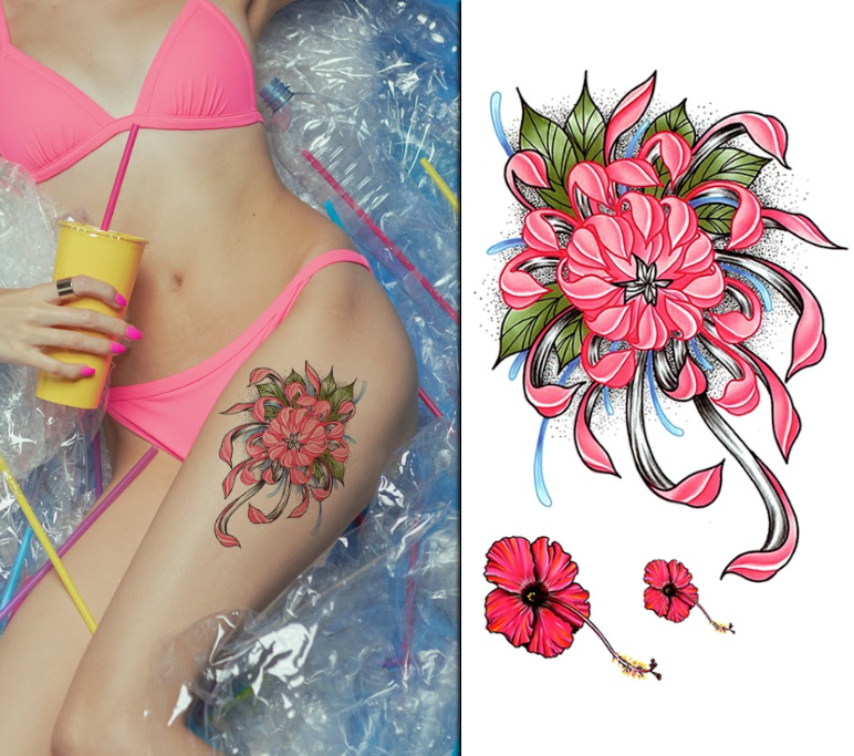 Mixed Elegant Pink Flowers Pack - Temporary Tattoo