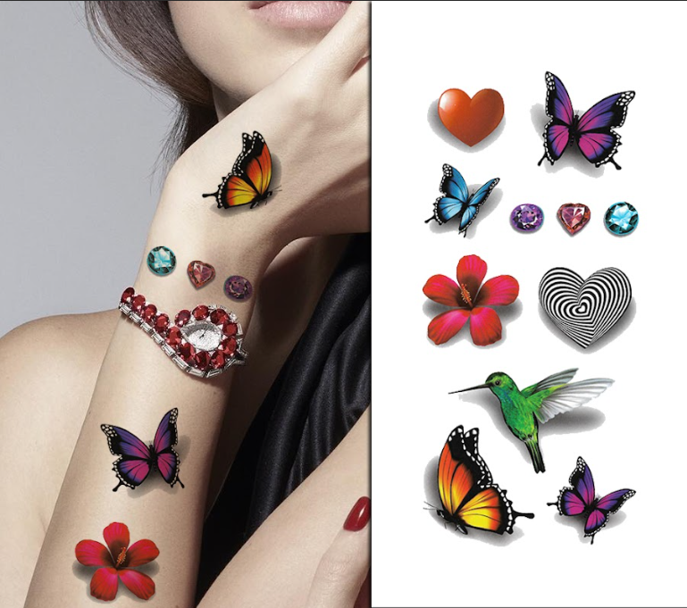 Butterfly, Flower & Heart Tattoo Pack for Women – Easy to Apply & Vibrant | Temporary Tattoo