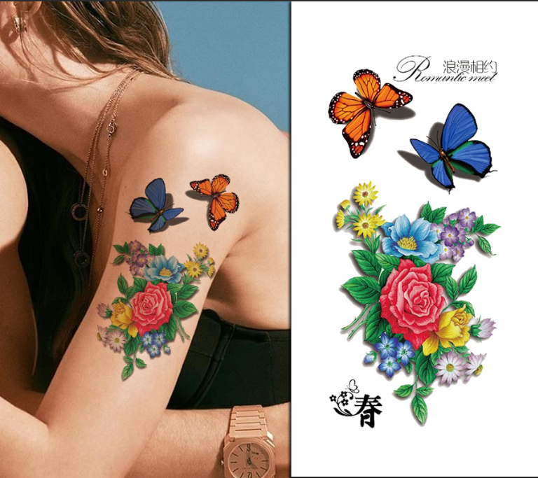 Mixed Flowers & Butterflies Pack - Temporary Tattoo