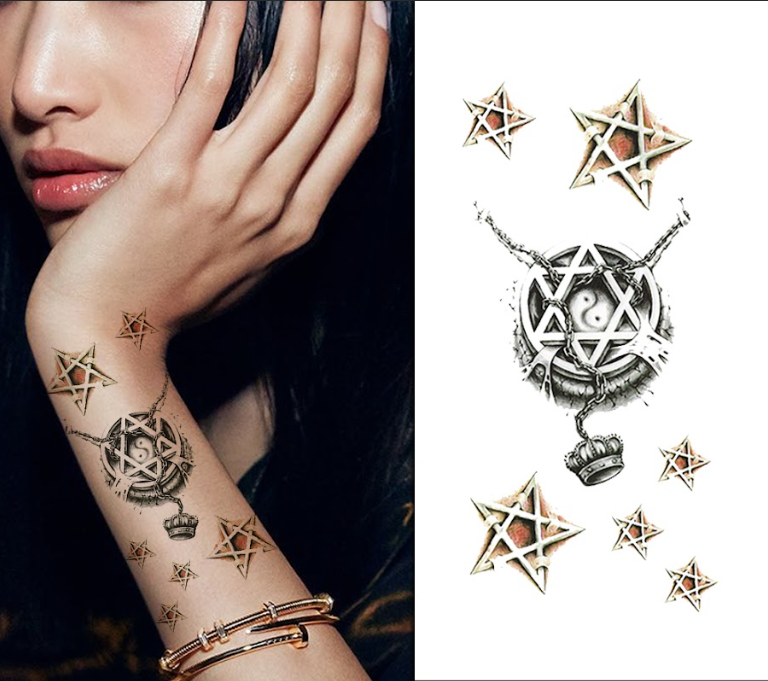 Pentagram Star & Chain Tattoo Pack for Women – Non-Toxic & Easy to Apply | Temporary Tattoo