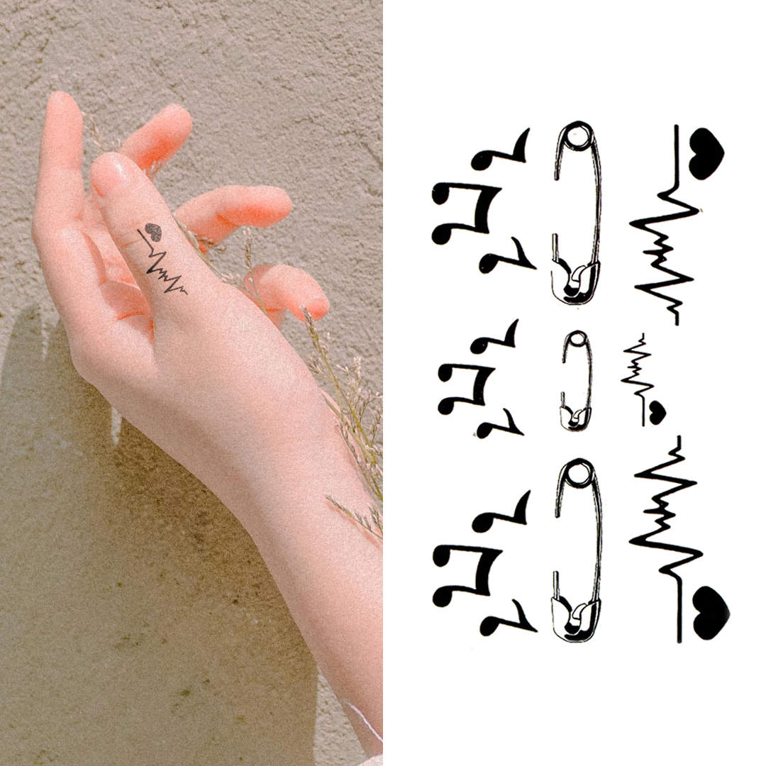 Mixed Pins Notes & Heart Rate Temporary Tattoo
