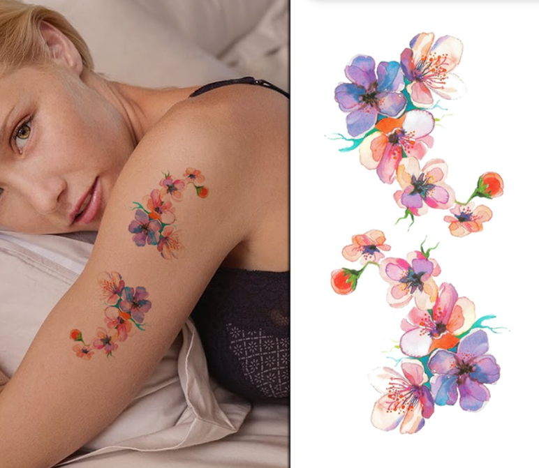 Mixed Purple Pink Flowers Pack - Temporary Tattoo