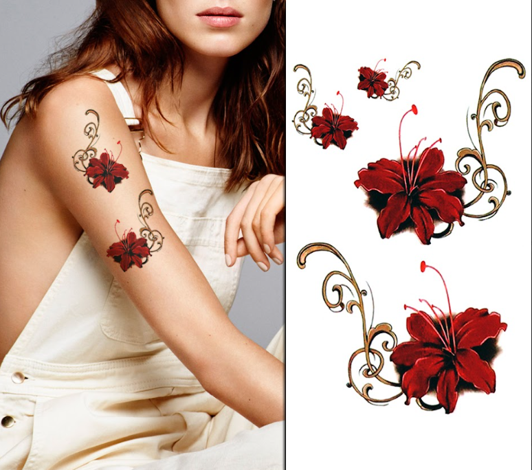 Mixed Red Flowers Pack - Temporary Tattoo