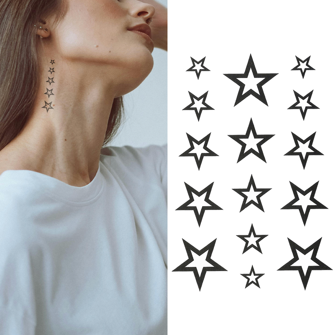 Mixed Black Star Tattoos for Women – Long Lasting & Easy to Remove | Temporary Tattoo