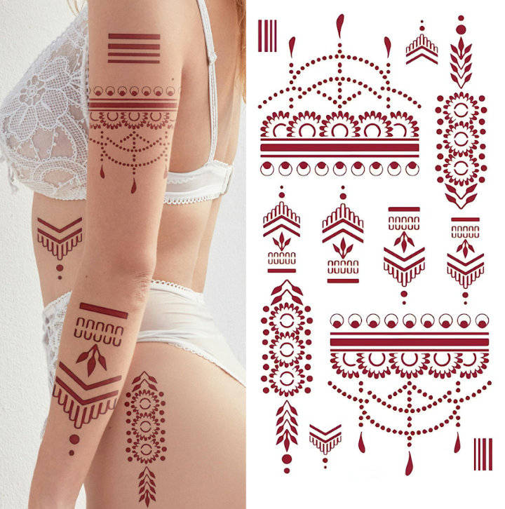 Mixed Whimsical Red Mandala Pack - Temporary Tattoo