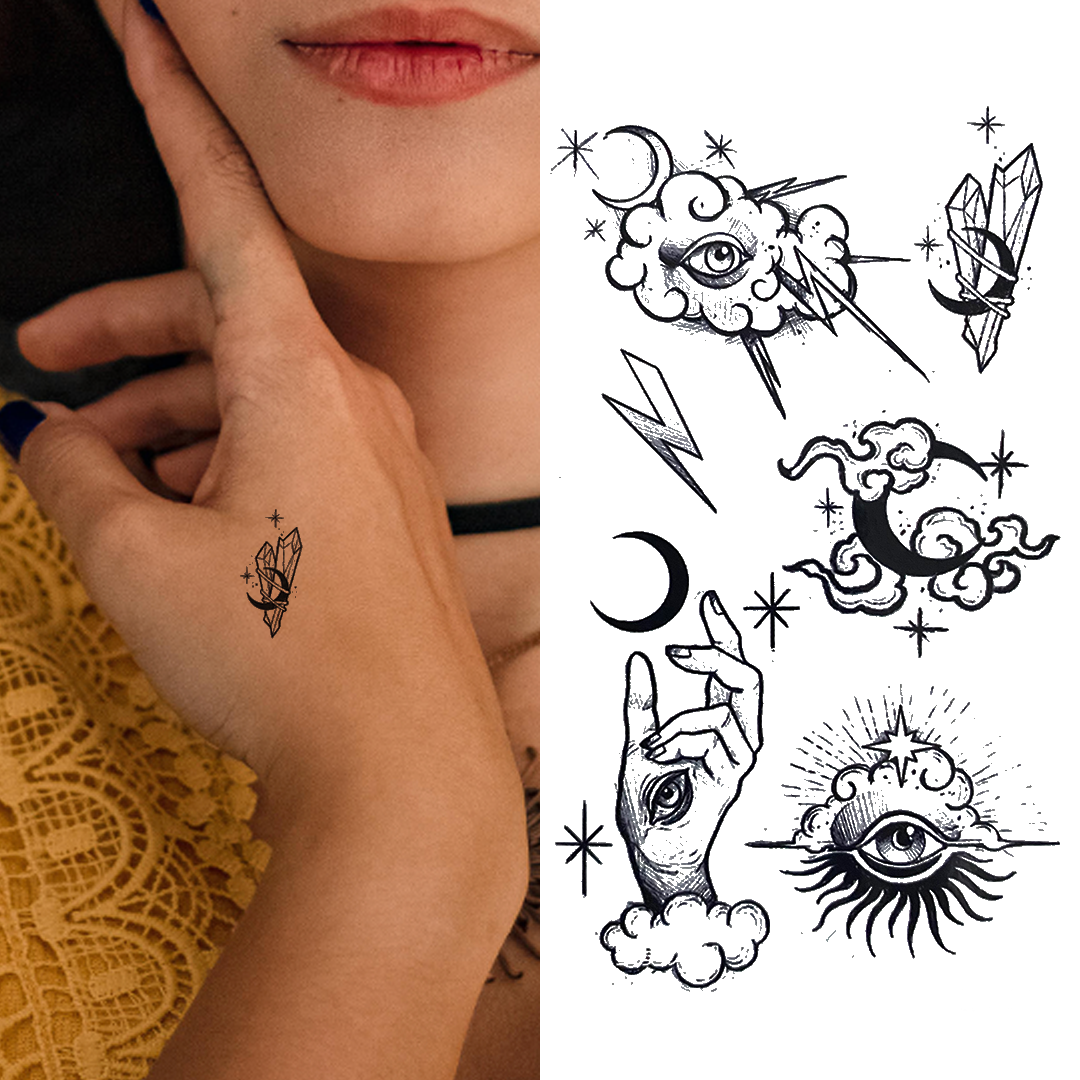 Mixed Moons Clouds & Eyes - Temporary Tattoo