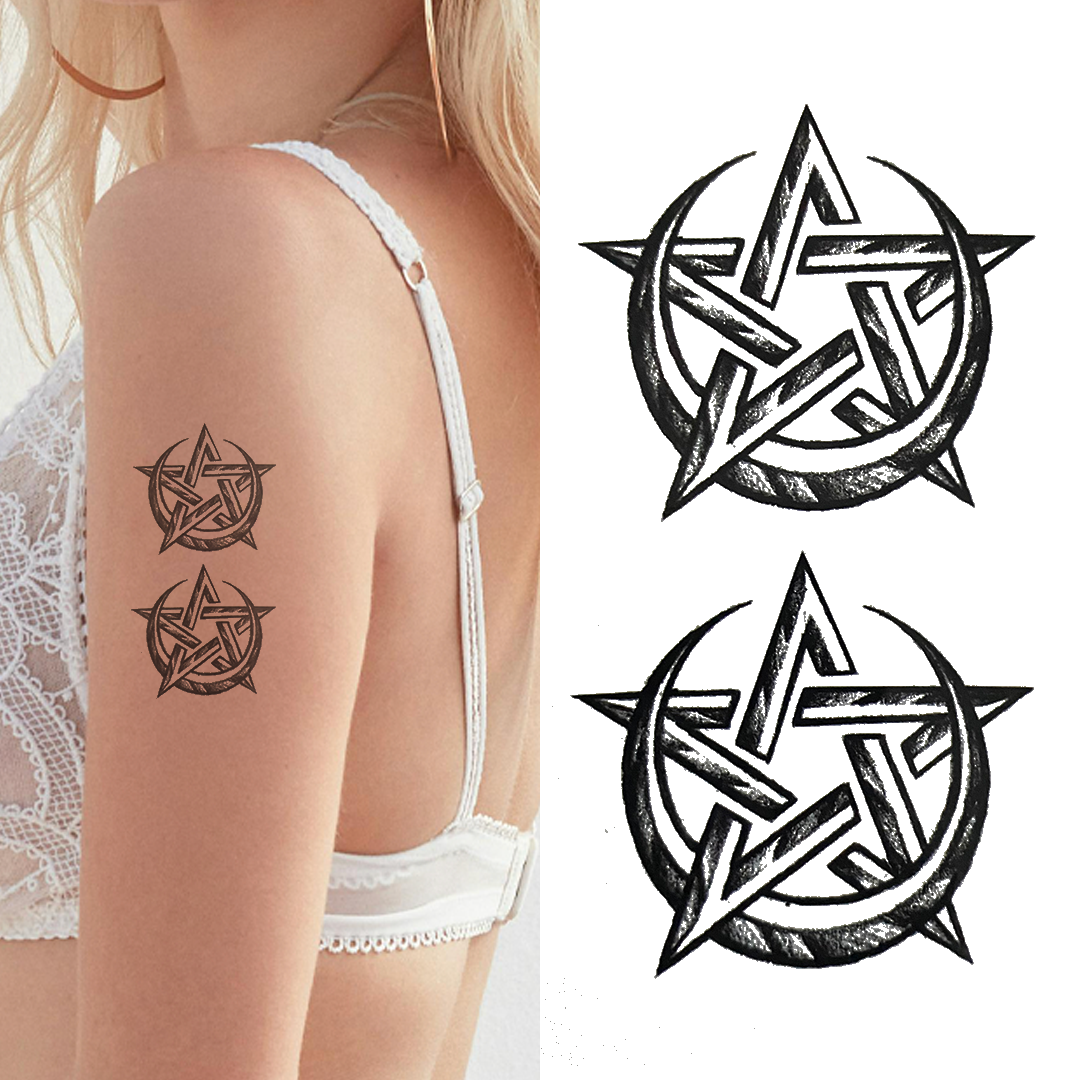 Two Moons & Stars - Temporary Tattoo