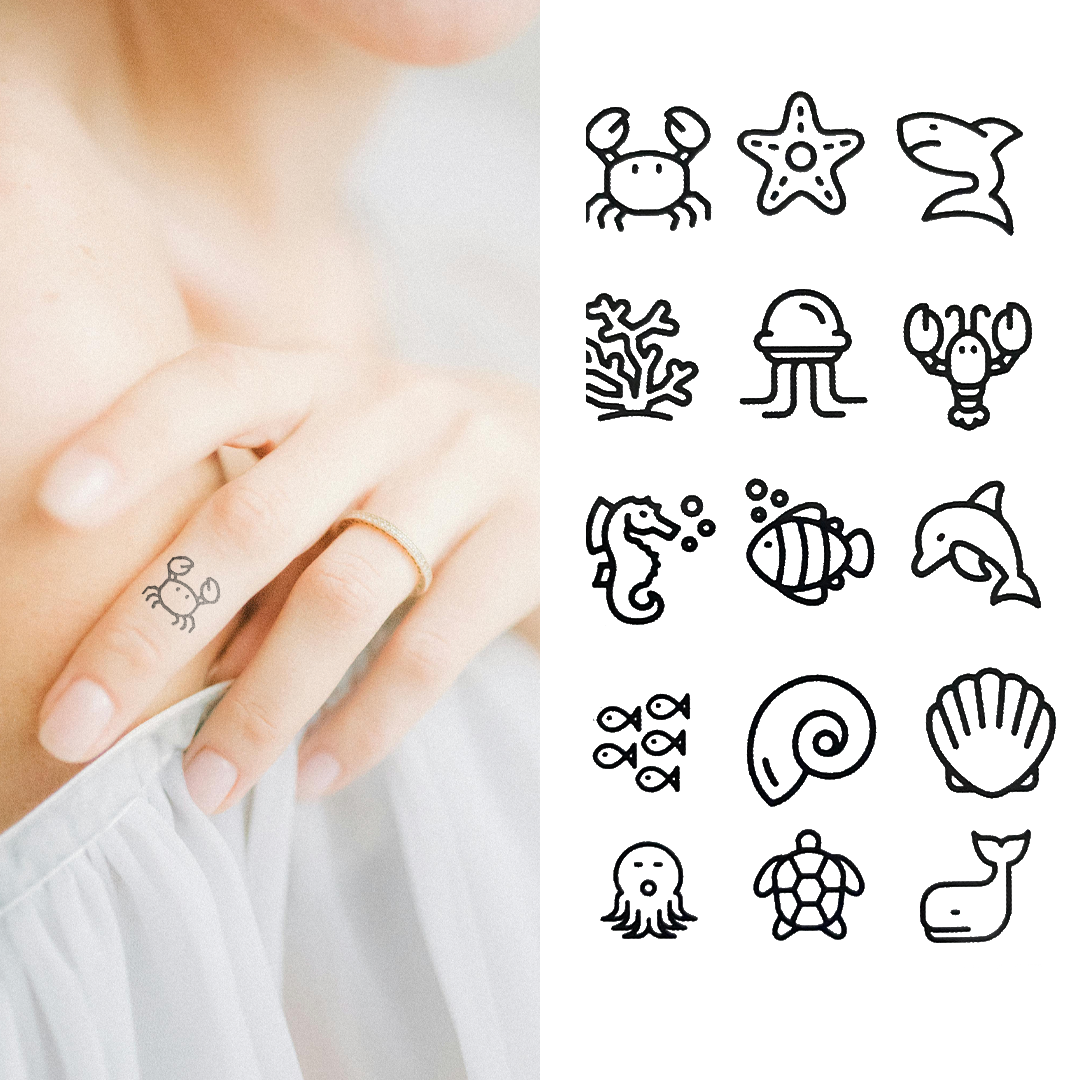 Mixed Sea Animals - Temporary Tattoo
