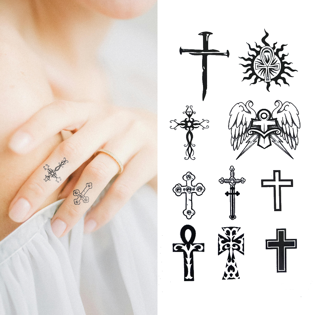 Black Mixed Crosses - Temporary Tattoo