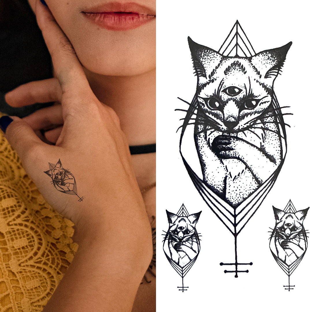 Three Sphynx Cats - Temporary Tattoo