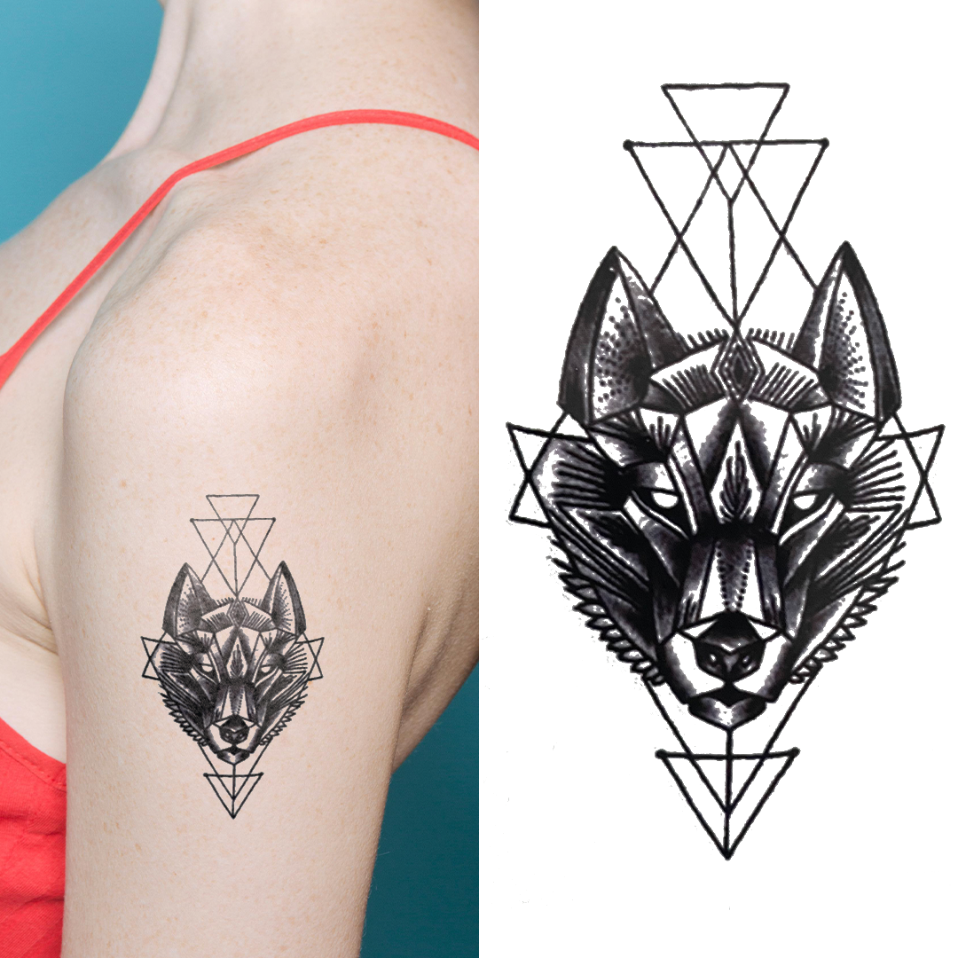Geometric Wolf - Temporary Tattoo