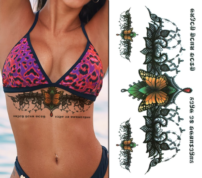 Mixed Butterfly Chest Lace - Temporary Tattoo