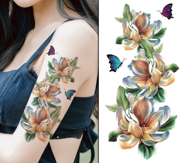 (Half Sleeve) Flowers & Butterflies - Temporary Tattoo