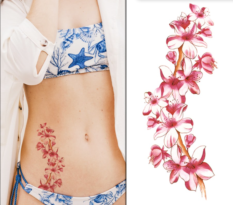 (Half Sleeve) Tiimeless Pink flowers - Temporary Tattoo