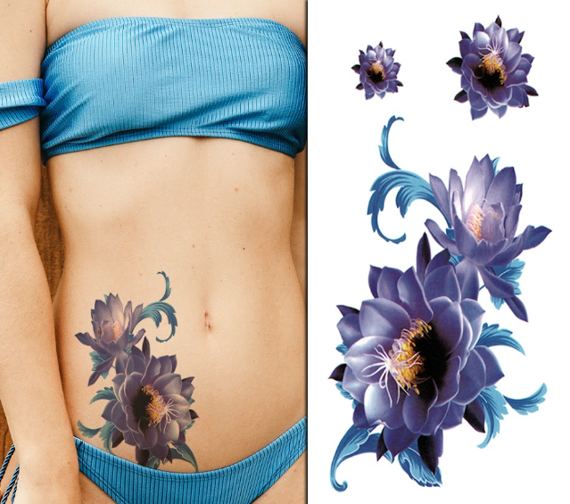 (Half Sleeve) Purple Flowers v2 - Temporary Tattoo