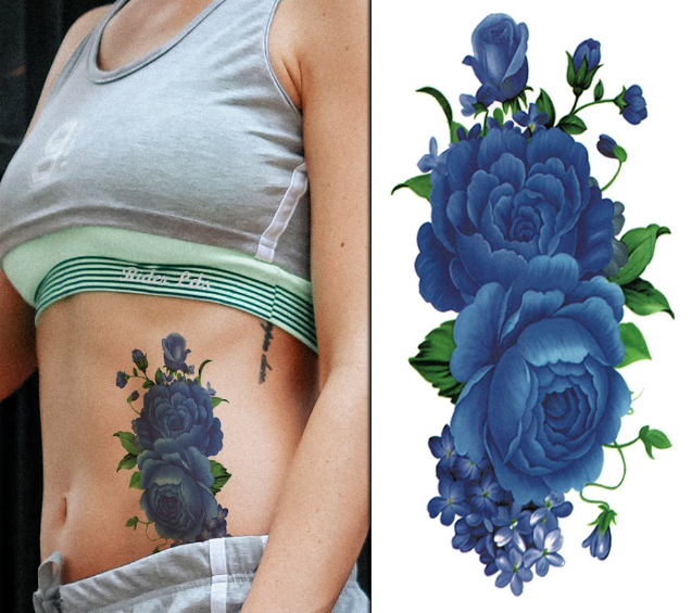 (Half Sleeve) Blue Flowers v2 - Temporary Tattoo