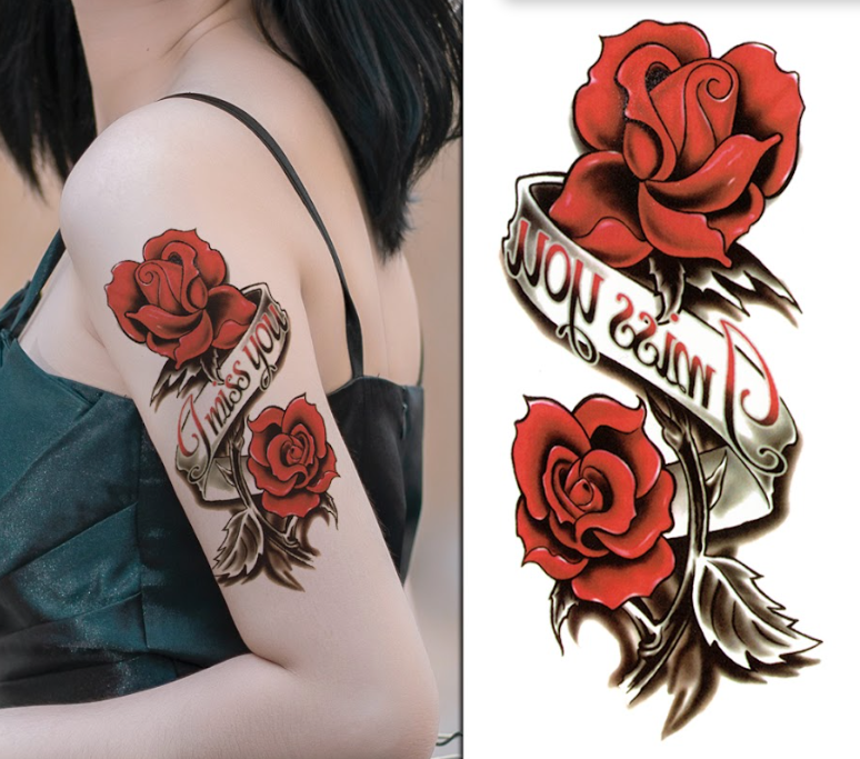 Half Sleeve Rose Quote Tattoo for Women – Non-Toxic & Easy to Apply | Temporary Tattoo