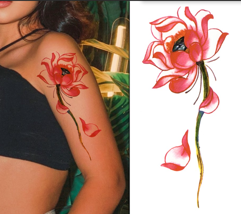 (Half Sleeve) Classic Pink Flower - Temporary Tattoo