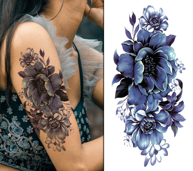 (Half Sleeve) Artistic Purple Flowers - Temporary Tattoo