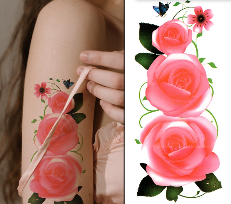(Half Sleeve) Pink Roses - Temporary Tattoo