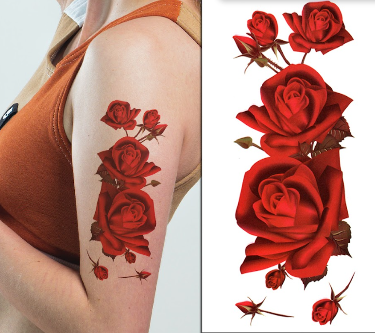 (Half Sleeve) Classic Roses - Temporary Tattoo
