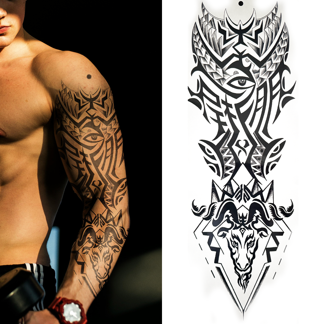 (Full Sleeve) Celtic Ox - Temporary Tattoo
