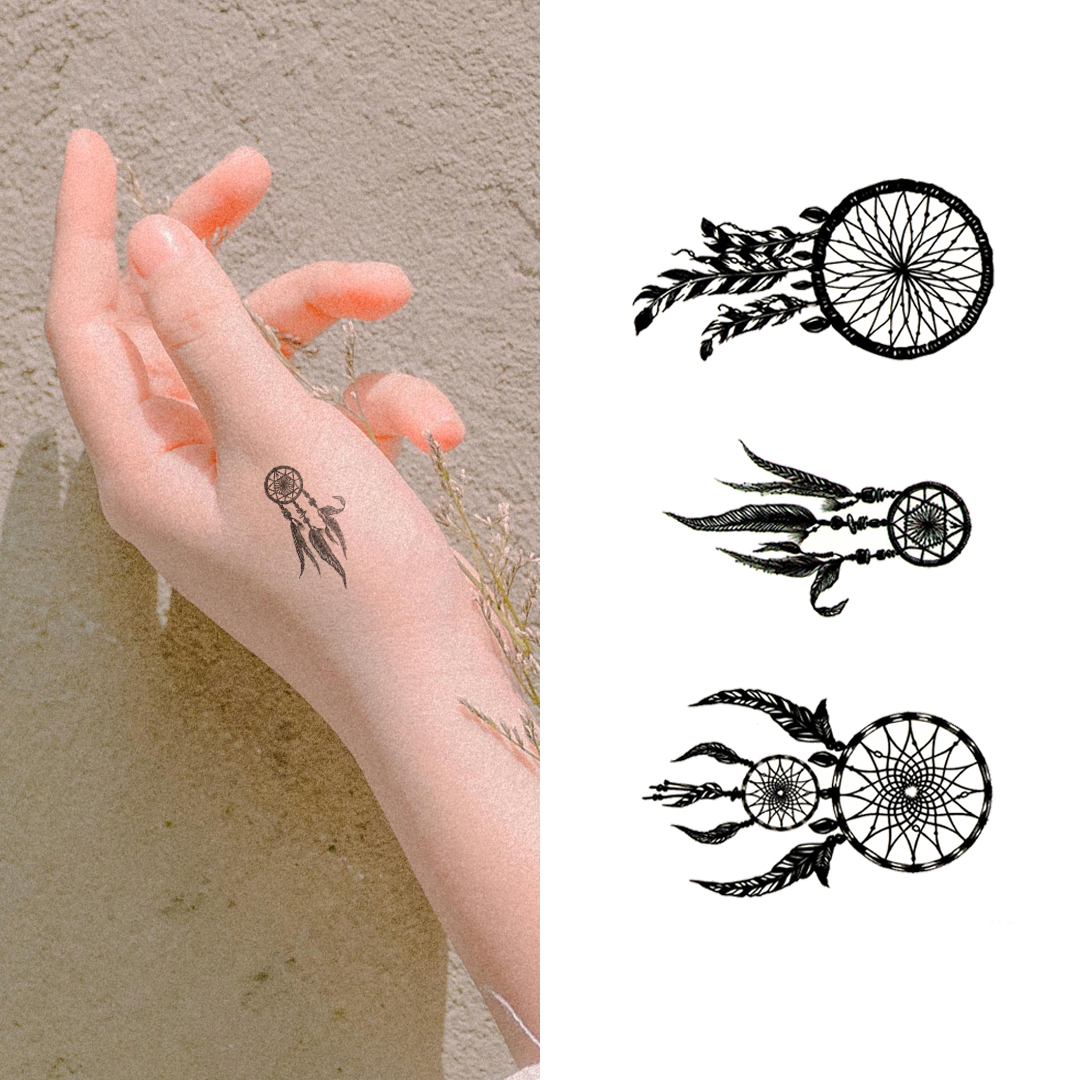 Small Black Three Dreamcatchers Tattoo for Women – Easy to Apply | Temporary Tattoo