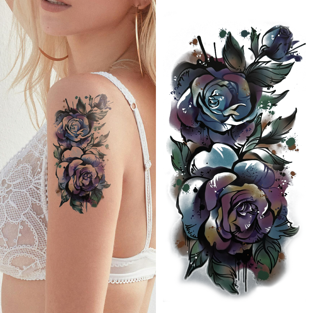 (Half Sleeve) Bold Roses Totem - Temporary Tattoo