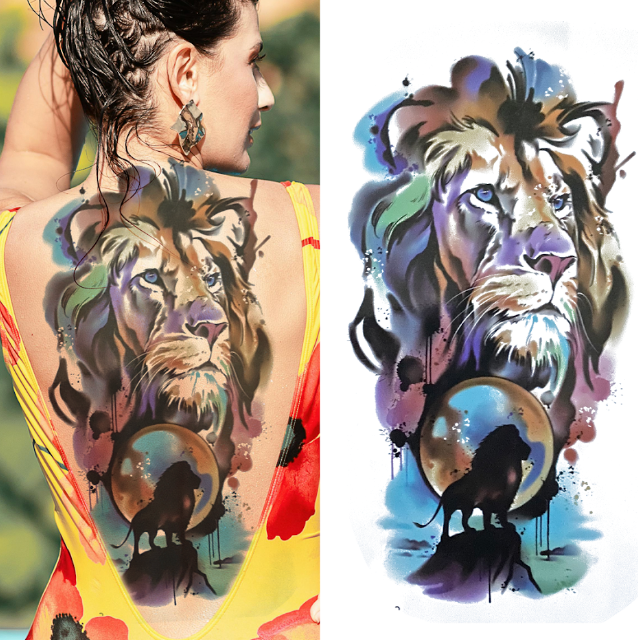 (Half Sleeve) Lion & The Moon - Temporary Tattoo