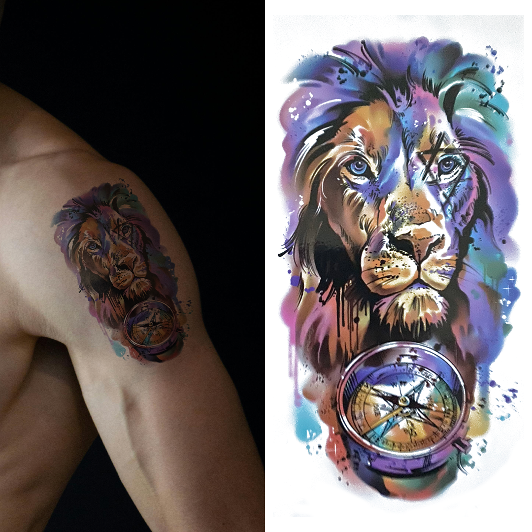 (Half Sleeve) Lion & The Compass - Temporary Tattoo