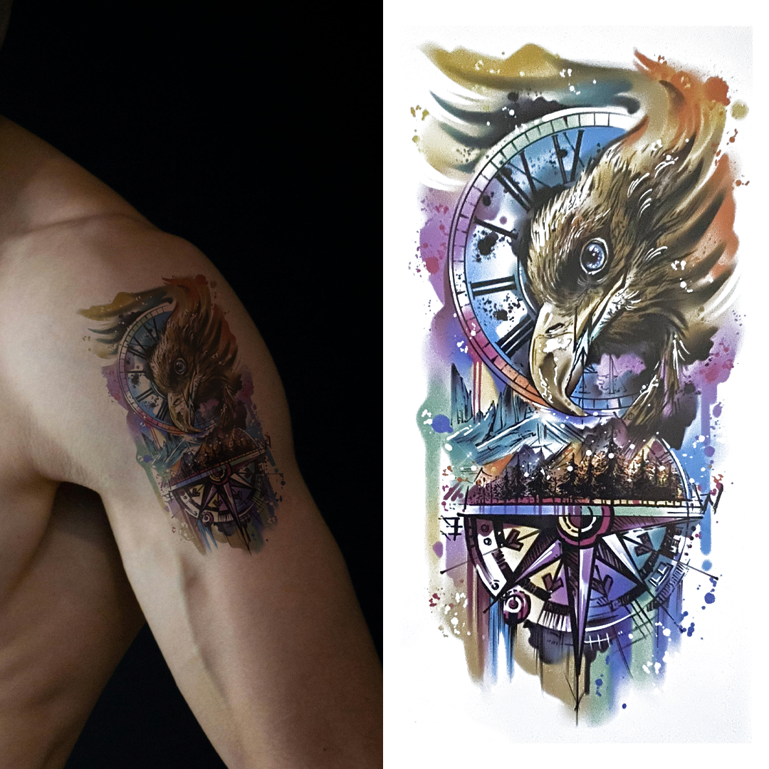 (Half Sleeve) Eagle & Compass - Temporary Tattoo