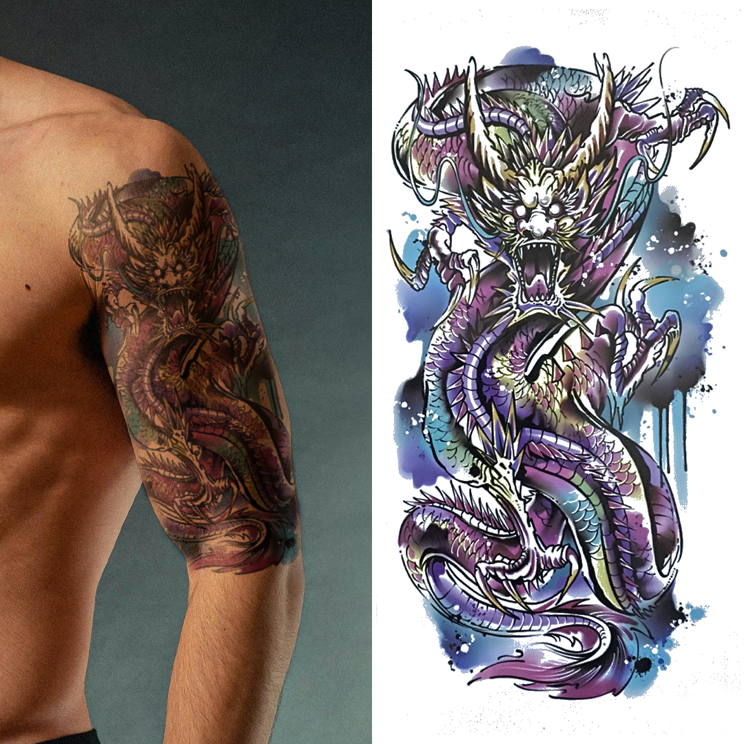 (Half Sleeve) Premium Serpent Dragon - Temporary Tattoo