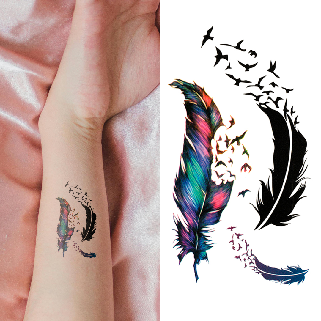 Small Colourful Feather & Bird Tattoo for Women – Easy to Apply | Temporary Tattoo