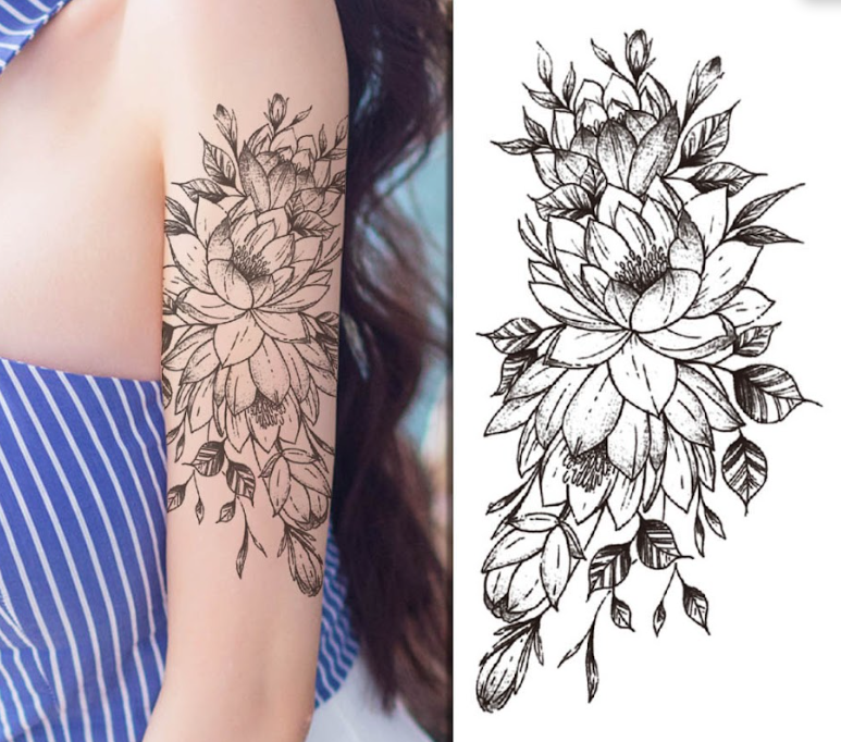 (Half Sleeve) The Black Flowers - Temporary Tattoo