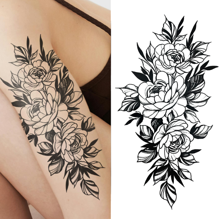 (Half Sleeve) Classic Black Flowers - Temporary Tattoo