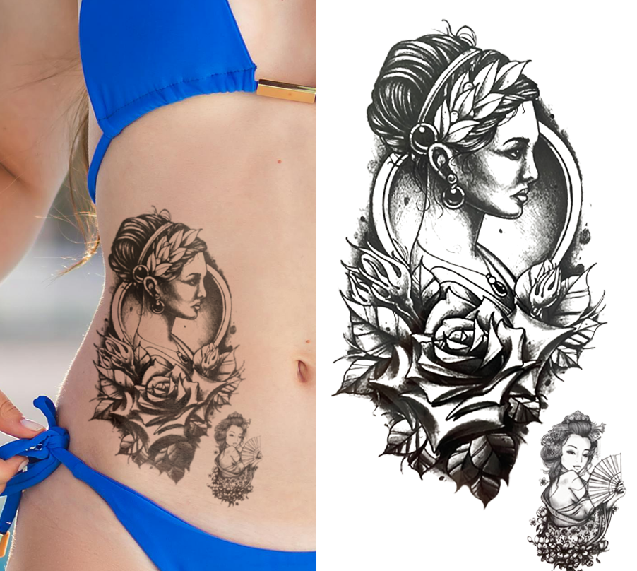 (Half Sleeve) Rose Lady - Temporary Tattoo