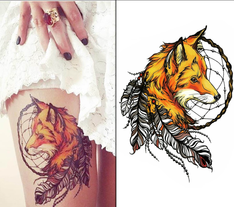 Half Sleeve Animal Fox Dreamcatcher Tattoo for Women – Non-Irritating & Long Lasting | Temporary Tattoo