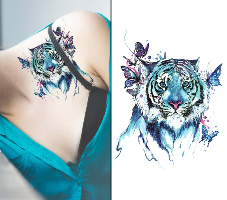 (Half Sleeve) Blue Lion - Temporary Tattoo