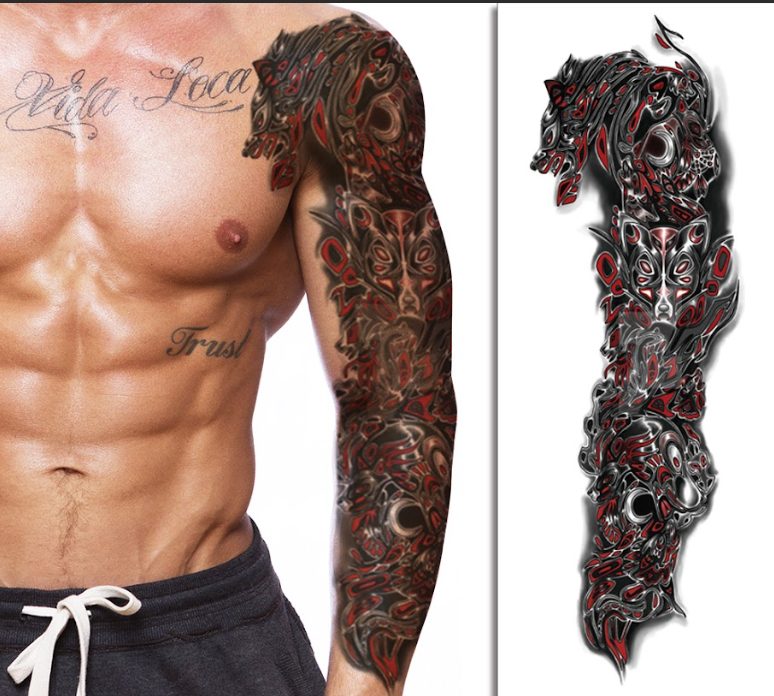 (Full Sleeve) Fiery Wolf Armour - Temporary Tattoo