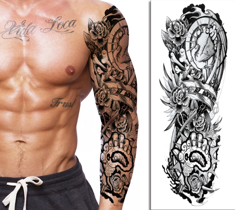 (Full Sleeve) Roses & Hands - Temporary Tattoo