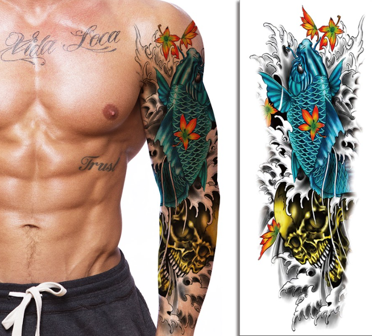 (Full Sleeve) The Fish Skull - Temporary Tattoo