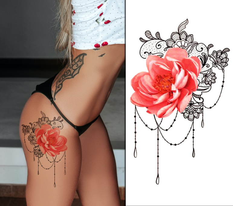 (Half Sleeve) Elegant Pink Flower Mandala - Temporary Tattoo
