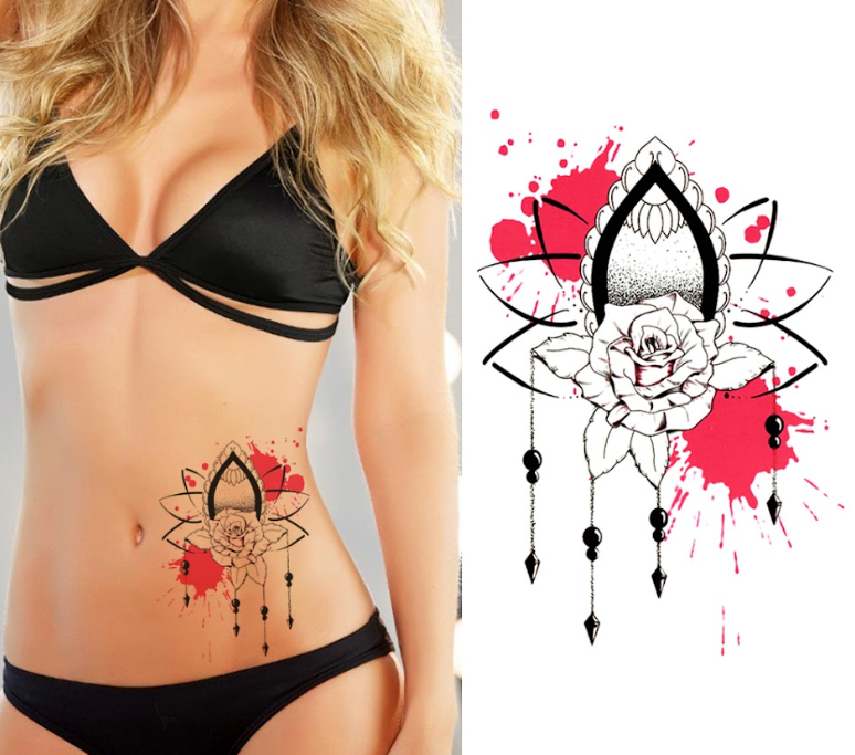 (Half Sleeve) Serene Pink Flower Mandala - Temporary Tattoo