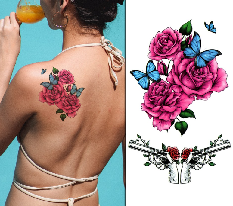 (Half Sleeve) Guns and Roses - Temporary Tattoo